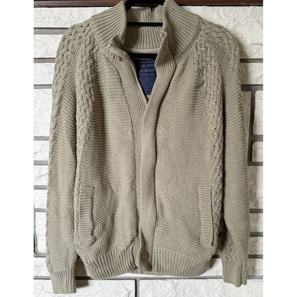 VTG Parish Nation E05-2006 NY Fisherman Cardigan Mens Large Cream Cable Knit - Picture 1 of 12